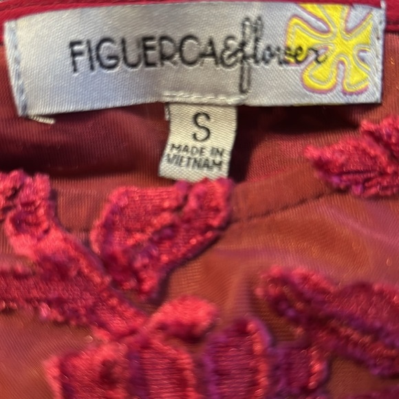 Figueroa & Flower Romantic Floral Valentine Deep Red Burgundy Top S Small 4 6 8 - Picture 4 of 4